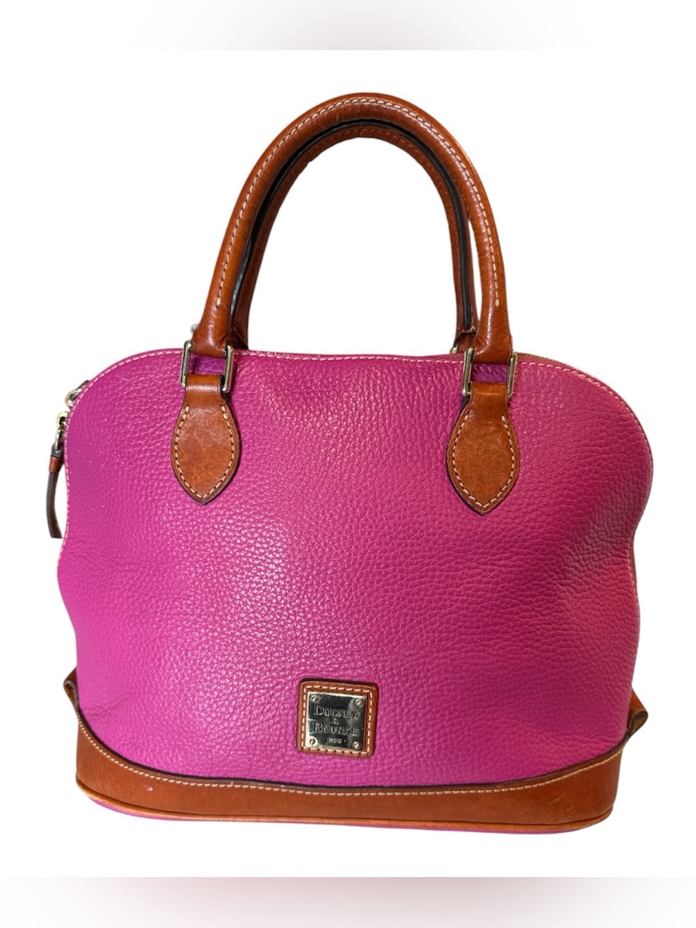 Dooney & Bourke Hot Pink Pebbled Leather Satchel with Brown Trim